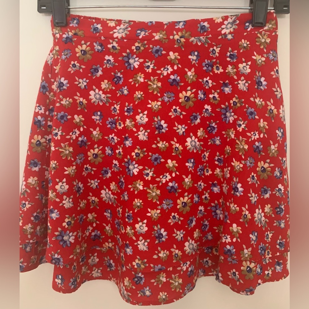 Vintage Amy Too! Red Floral Layered Mini Skirt
